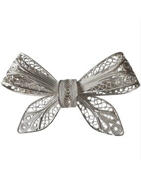 Sterling Silver & White Filagree Bow Brooch